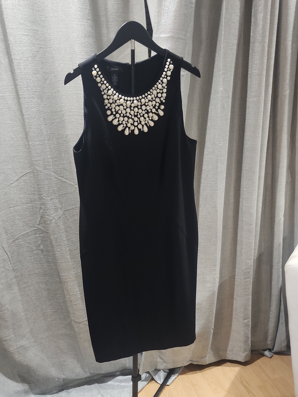 Jewel Embellished Neckline Black Sheath Dress